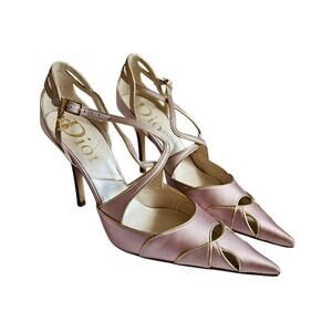 Y2k Dior Heels by John Galliano Pink Satin Pointed Toe Tortoise Heel - 36 EU